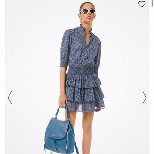 Blue flower michael kors tiered dress